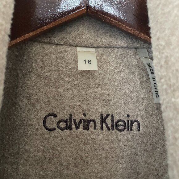 Calvin Klein Taupe/Brown Pea Coat, Size 16 Double Breasted - Picture 4 of 16